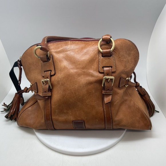 Dooney & Bourke Handbags - Dooney & Bourke Tan Florentine Leather Large Satchel Bag Braided Handles Tassels